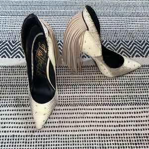 Snake print fringe heels